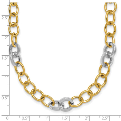 14K Two-tone Polished Fancy Circle Cable Chain Necklace