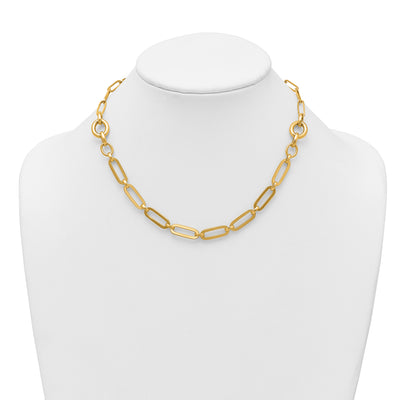 14K Polished Fancy Paperclip Link with Circle Necklace