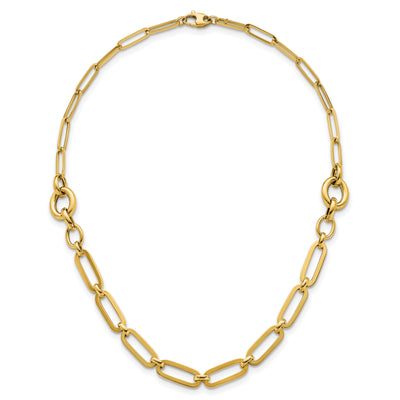 14K Polished Fancy Paperclip Link with Circle Necklace