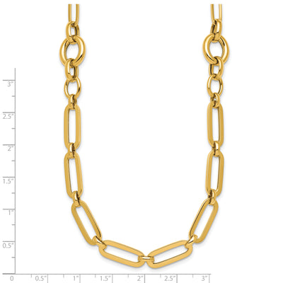 14K Polished Fancy Paperclip Link with Circle Necklace