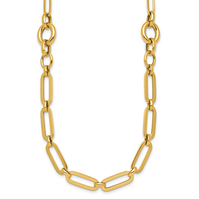 14K Polished Fancy Paperclip Link with Circle Necklace