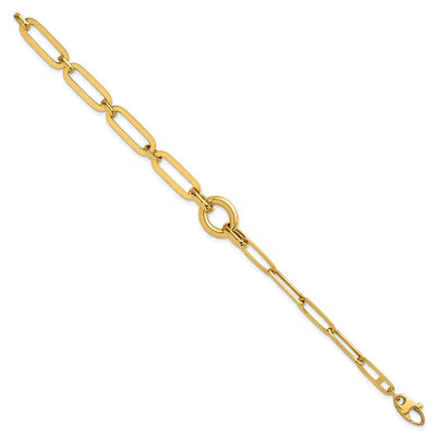 14K Polished Fancy Paperclip Link with Circle Necklace