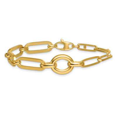 14K Polished Fancy Paperclip Link with Circle Necklace