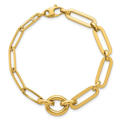 14K Polished Fancy Paperclip Link with Circle Necklace