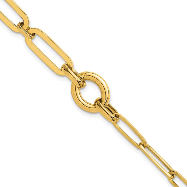 14k Polished Fancy Paperclip Link with Circle 7. Necklace