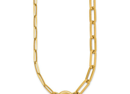 14k Polished And Brushed Paperclip Link With Circle Necklace (Style SF3252-18)