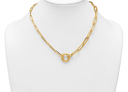 14k Polished And Brushed Paperclip Link With Circle Necklace (Style SF3252-18)