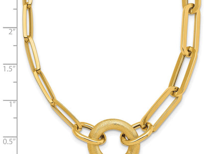 14k Polished And Brushed Paperclip Link With Circle Necklace (Style SF3252-18)