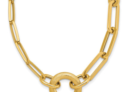 14k Polished And Brushed Paperclip Link With Circle Necklace (Style SF3252-18)