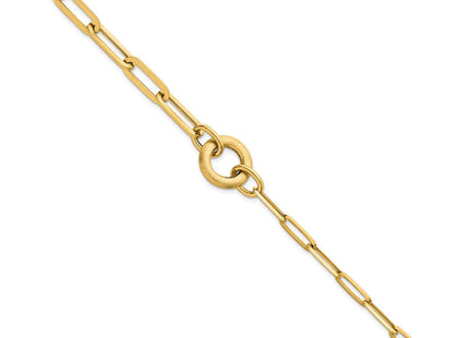 14k Polished And Brushed Paperclip Link With Circle Necklace