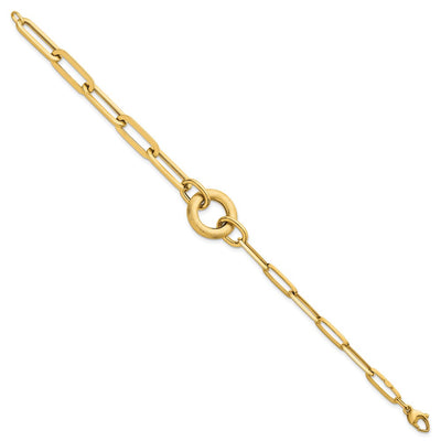 14K Polished And Brushed Paperclip Link With Circle Necklace