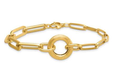 14k Polished And Brushed Paperclip Link With Circle Necklace