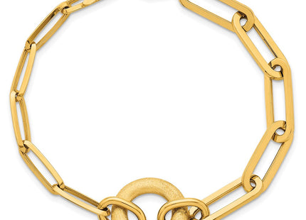 14k Polished And Brushed Paperclip Link With Circle Necklace