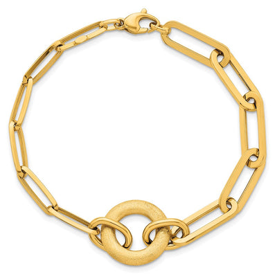14K Polished And Brushed Paperclip Link With Circle Necklace