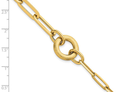 14k Polished And Brushed Paperclip Link With Circle Necklace