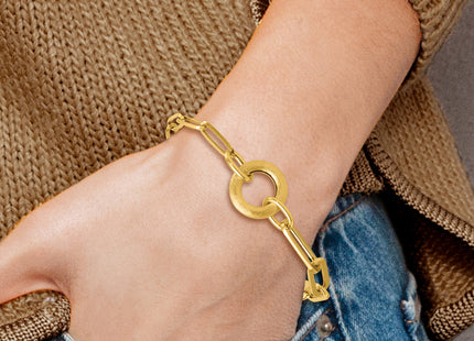 14k Polished And Brushed Paperclip Link With Circle Bracelet