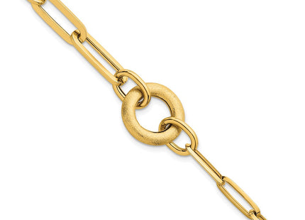 14k Polished And Brushed Paperclip Link With Circle Necklace
