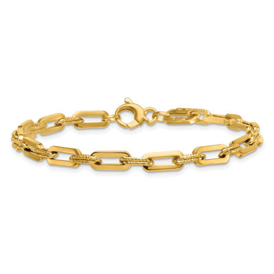 14K Polished and Textured Double Fancy Link, 18.5 x 4.8mm