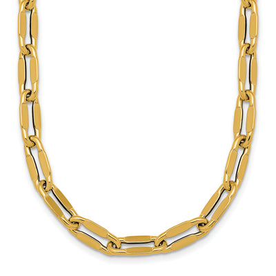 14K Polished Flattened Oval Cable Fancy Link Necklace