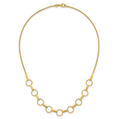 14K Polished and Textured Circles and Bars Necklace