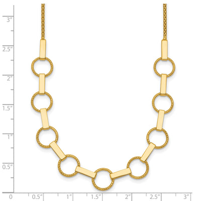 14K Polished and Textured Circles and Bars Necklace