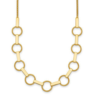 14K Polished and Textured Circles and Bars 17. Necklace (Style SF3260-17.5)