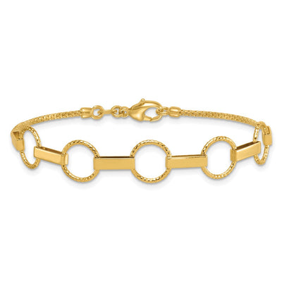 14K Polished and Textured Circles and Bars Necklace