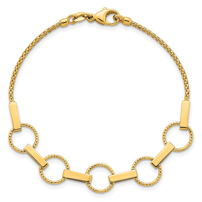 14K Polished and Textured Circles and Bars Necklace