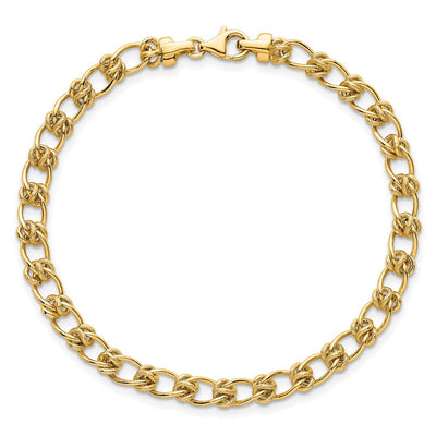 14K Polished and Textured Fancy Knot Link Bracelet