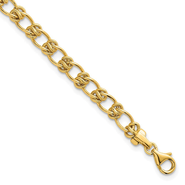 14K Polished and Textured Fancy Knot Link Bracelet