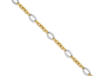 14k Two Tone Polished Oval and Cable Chain