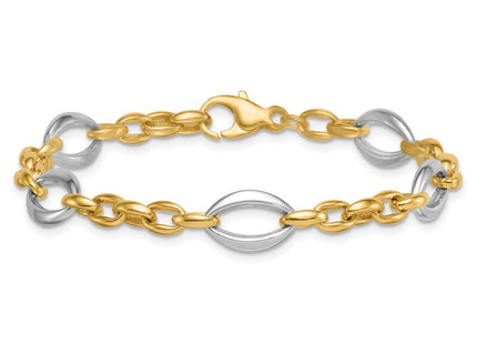 14k Two Tone Polished Oval and Cable Chain