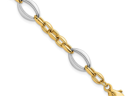14k Two Tone Polished Oval and Cable Chain