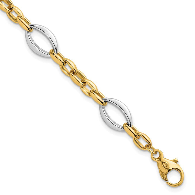 14k Two Tone Polished Oval and Cable Chain, 18 x 8.6mm
