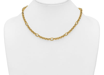 14k Polished and Textured Rolo and Oval Fancy Chain Necklace (Style SF3267-18)