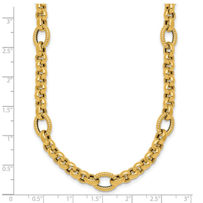 14K Polished and Textured Rolo and Oval Fancy Chain Necklace