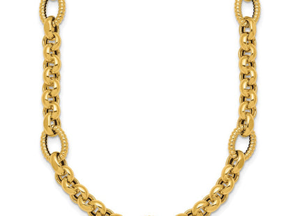 14k Polished and Textured Rolo and Oval Fancy Chain Necklace (Style SF3267-18)