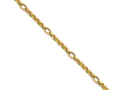 14k Polished and Textured Rolo and Oval Fancy Chain 7. Necklace