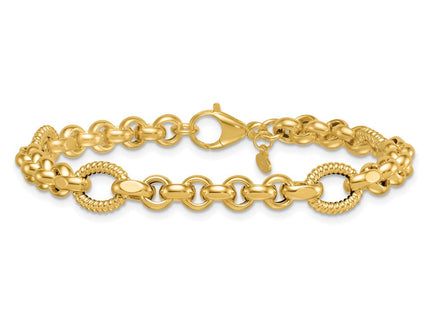 14k Polished and Textured Rolo and Oval Fancy Chain 7. Necklace