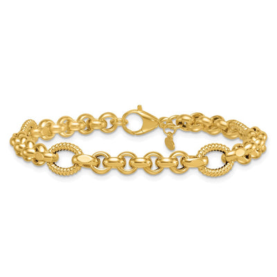 14K Polished and Textured Rolo and Oval Fancy Chain Necklace