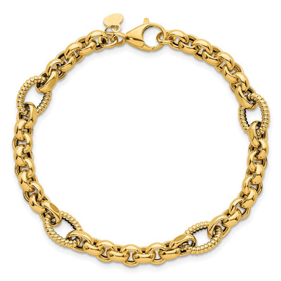 14K Polished and Textured Rolo and Oval Fancy Chain Necklace