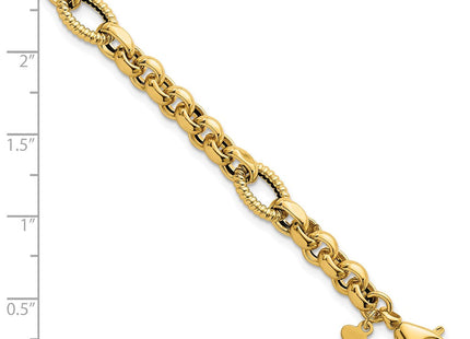 14k Polished and Textured Rolo and Oval Fancy Chain 7. Necklace