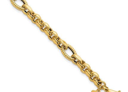 14k Polished and Textured Rolo and Oval Fancy Chain 7. Necklace