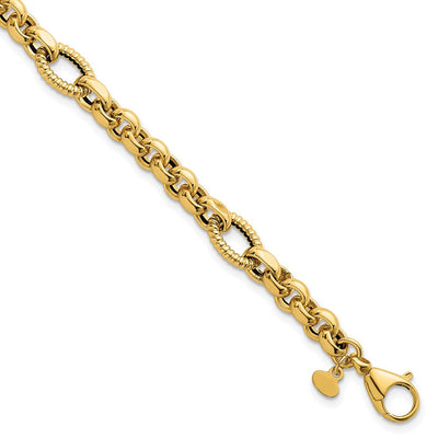 14K Polished and Textured Rolo and Oval Fancy Chain Necklace