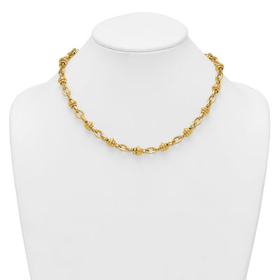 14K Polished and Textured Round and Oval Fancy Chain Necklace