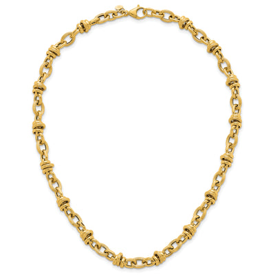 14K Polished and Textured Round and Oval Fancy Chain Necklace