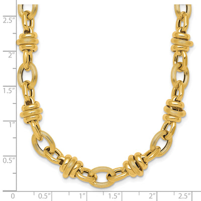 14K Polished and Textured Round and Oval Fancy Chain Necklace