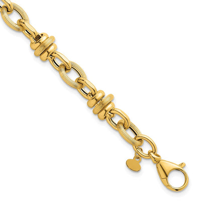 14K Polished and Textured Round and Oval Fancy Chain Necklace