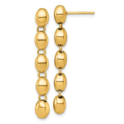 14K Polished Round Fancy Beaded Dangle Post Earrings