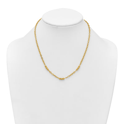 14K Polished Fancy Beaded and Cable Link Necklace